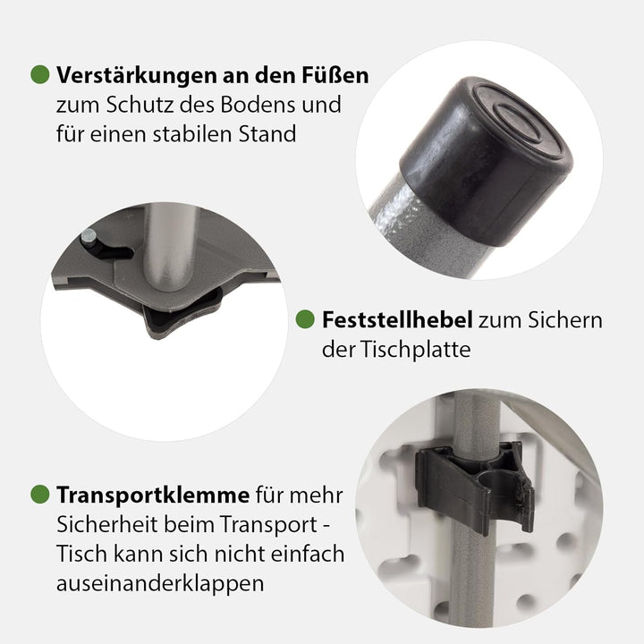 TRUTZHOLM Flohmarkttisch höhenverstellbar 120x60 cm zusammenklappbar mit Tragegriff wetterbeständig