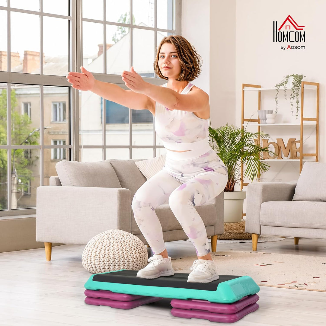 HOMCOM Steppbrett Aerobic Fitness Heimtrainer Stepper höhenverstellbar 10cm/15cm/20cm PVC PP Schwarz