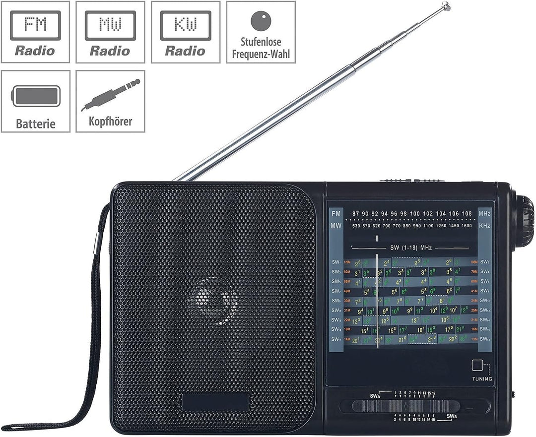 auvisio Weltradio: Analoger 20-Band-Weltempfänger mit FM, MW und 18x KW (analog Radio, KW Radio, bat