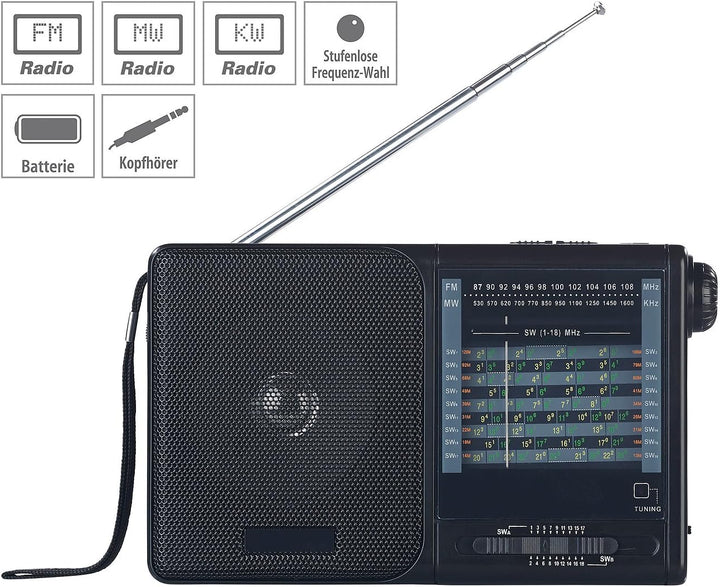 auvisio Weltradio: Analoger 20-Band-Weltempfänger mit FM, MW und 18x KW (analog Radio, KW Radio, bat