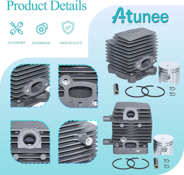 Atunee 34 mm Zylinderkolben-Auspuff-Schalldämpfer-Set für Stihl FS75 FS80 FS85 FC75 FC85 Trimmer ers