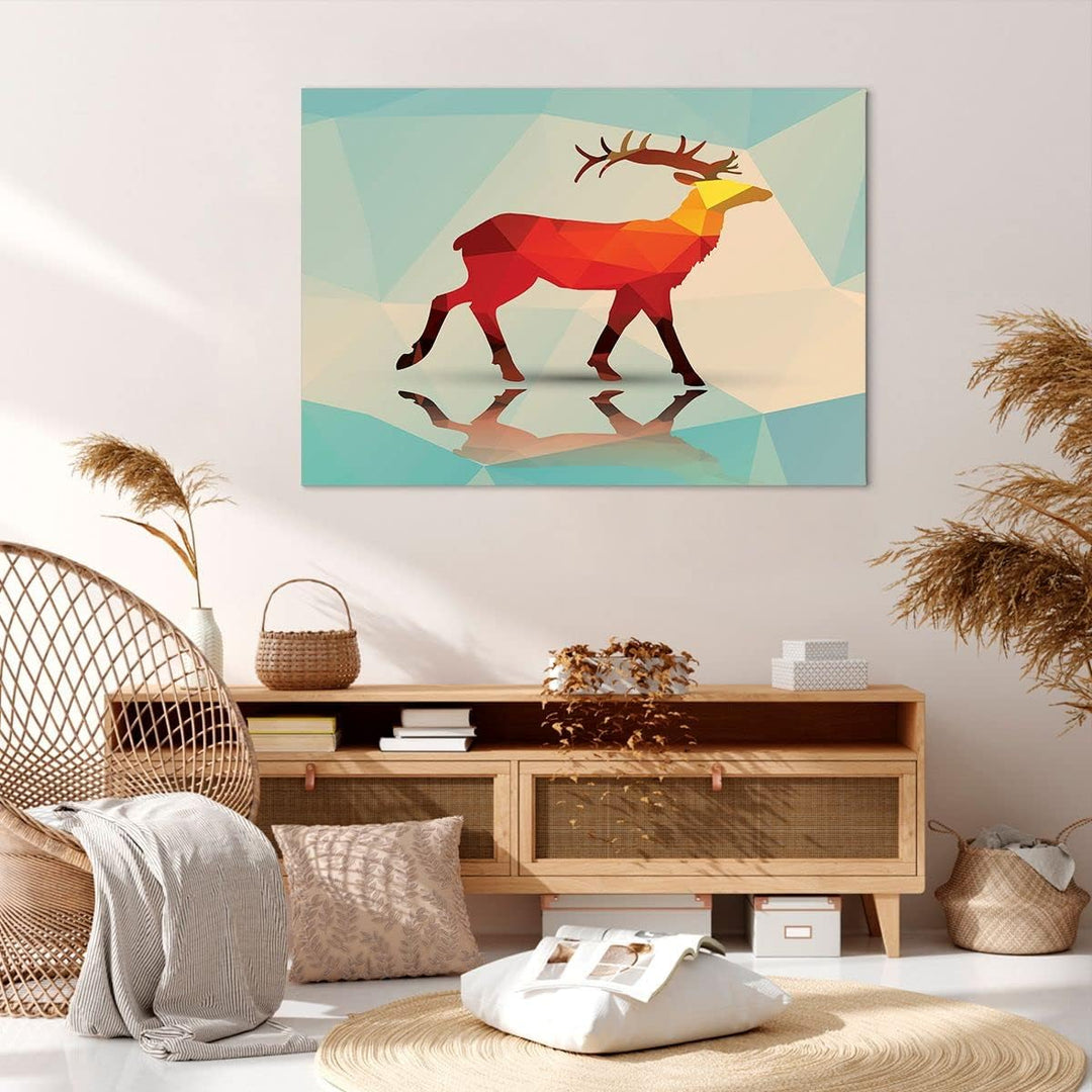 Bilder auf Leinwand 100x70cm Leinwandbild Hirsch Illustration modern Grafik Gross Wanddeko Bild Schl