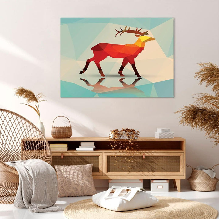 Bilder auf Leinwand 100x70cm Leinwandbild Hirsch Illustration modern Grafik Gross Wanddeko Bild Schl