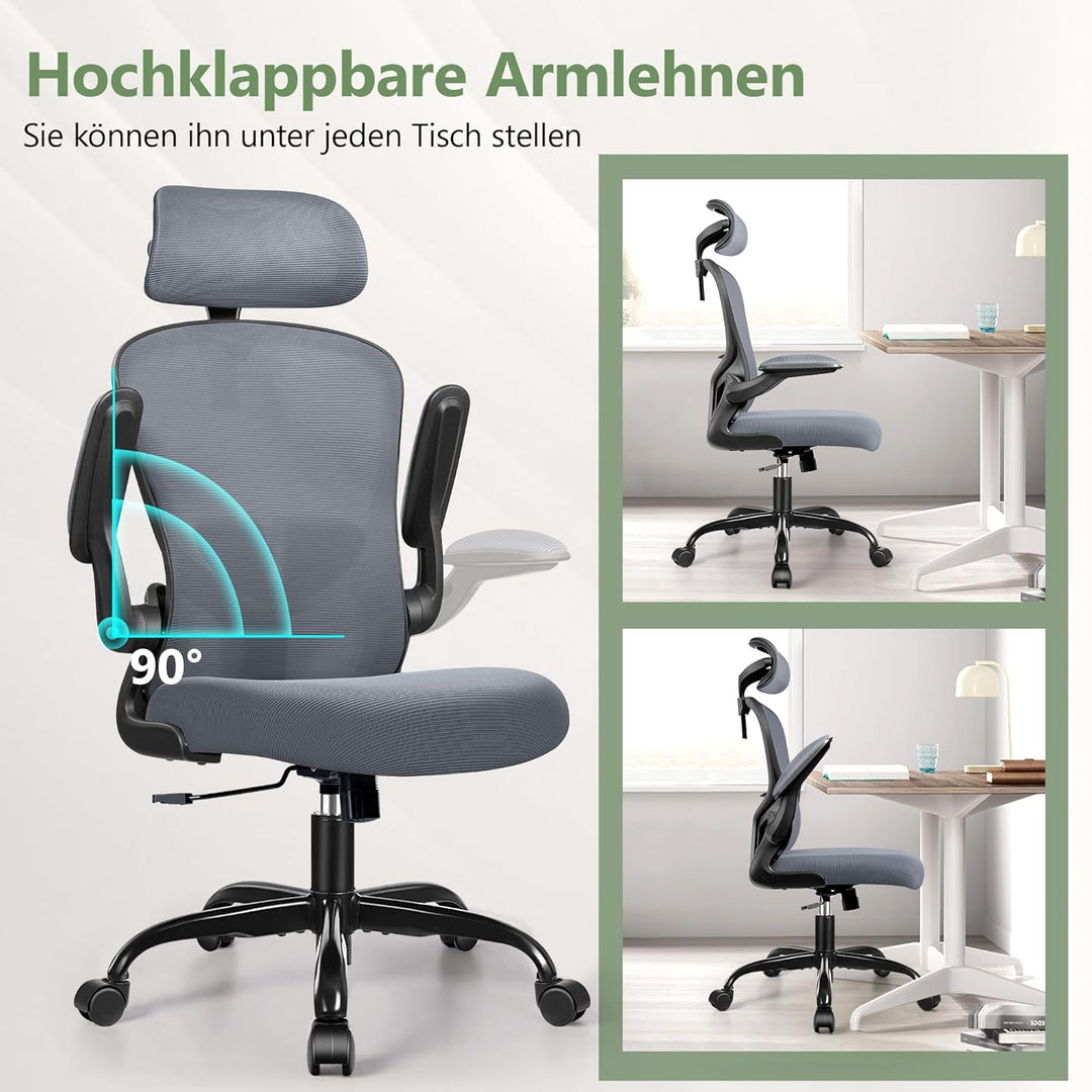 FelixKing Ergonomischer Bürostuhl, Computerstuhl, verstellbare Lendenwirbelstütze, 3D-Kopfstütze und