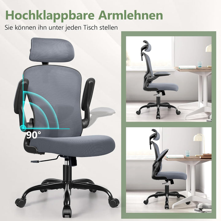 FelixKing Ergonomischer Bürostuhl, Computerstuhl, verstellbare Lendenwirbelstütze, 3D-Kopfstütze und