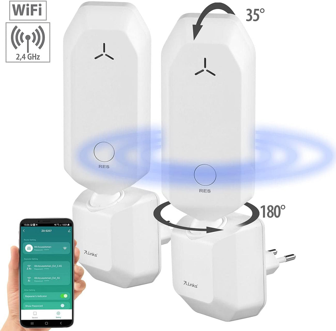 7links Mini WLAN-Repeater: 2er-Set WLAN-Repeater mit ausrichtbarer Antenne, App, 300 Mbit/s (WLAN-Re
