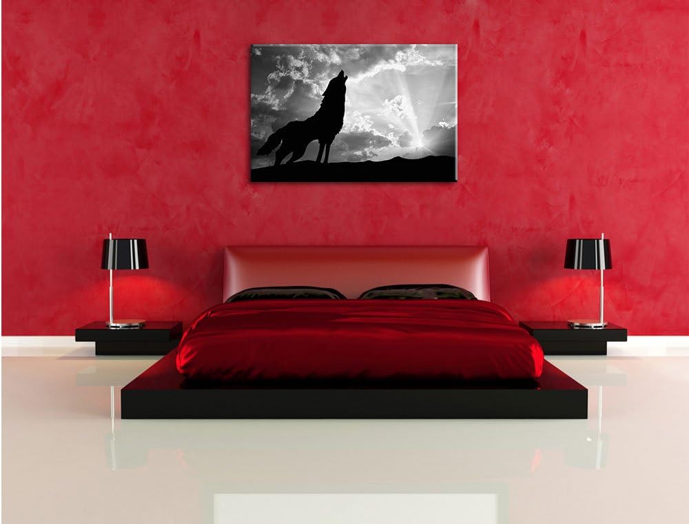 Pixxprint Wolf Heulen / 100x70cm Leinwandbild bespannt auf Holzrahmen/Wandbild Kunstdruck Dekoration