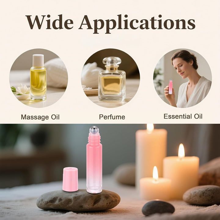 Pxyelec 42 x 10 ml ätherische Ölflaschen, Aromatherapie, Parfüm, Roll-on-Flaschen mit Edelstahlkugel