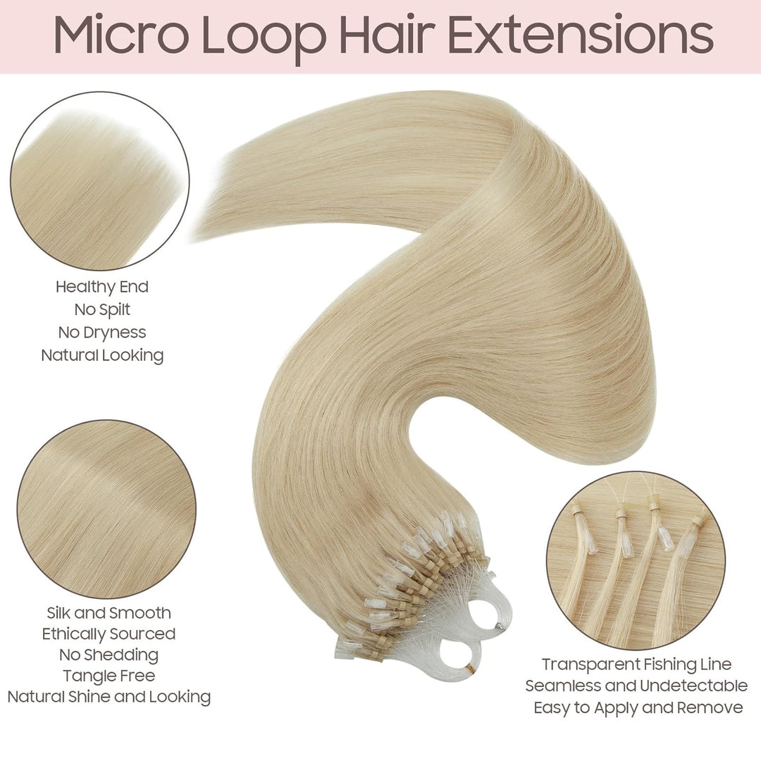 Silk-co Haarteile Echthaar Microring Extensions Echthaar 0.5g 60# Platinblond Micro Loop Hair Extens
