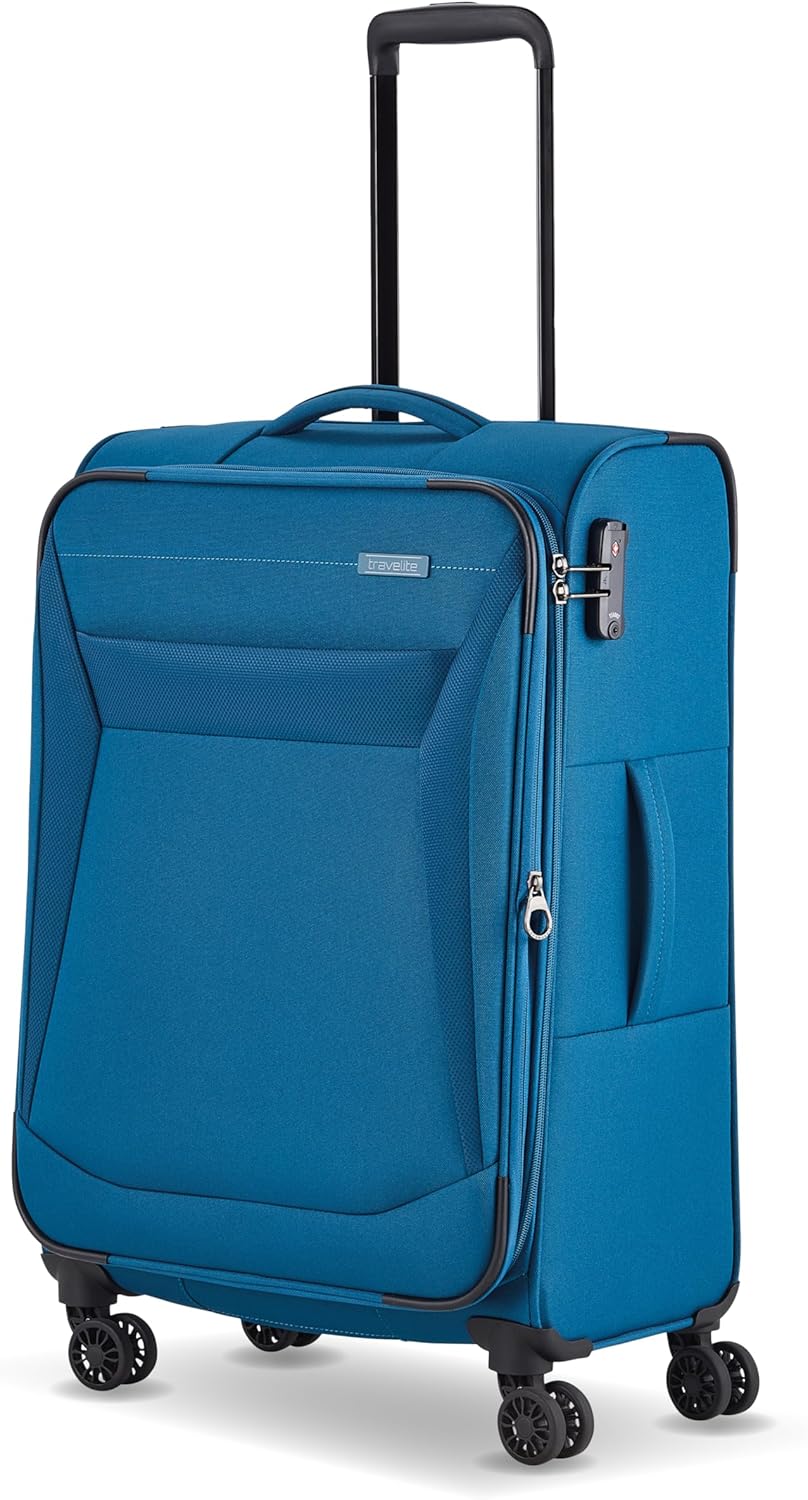 travelite 4-Rad Koffer Grösse M Weichschale, Gepäck Serie CHIOS mit Dehnfalte + Kantenschutz, Trolle