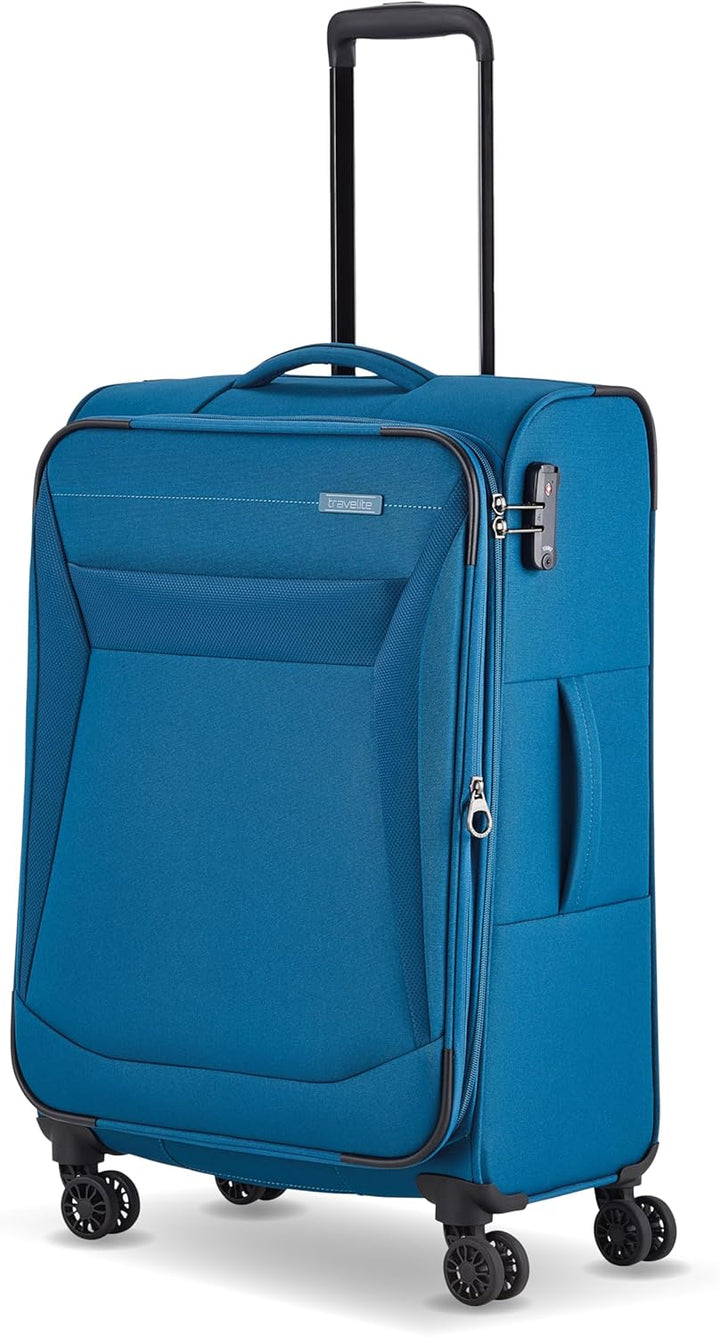 travelite 4-Rad Koffer Grösse M Weichschale, Gepäck Serie CHIOS mit Dehnfalte + Kantenschutz, Trolle