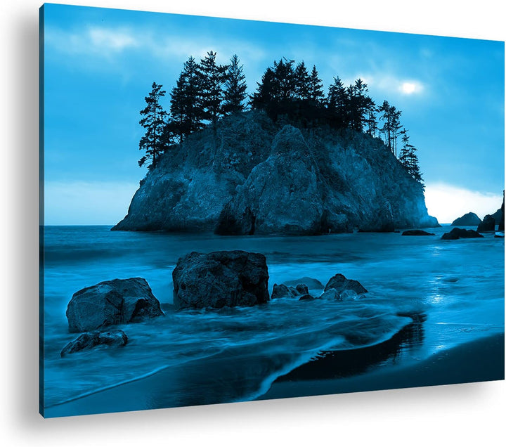 deyoli traumhafte Insel Format 80x60 Effekt: Monocrome Blau als Leinwandbild, Motiv fertig gerahmt a