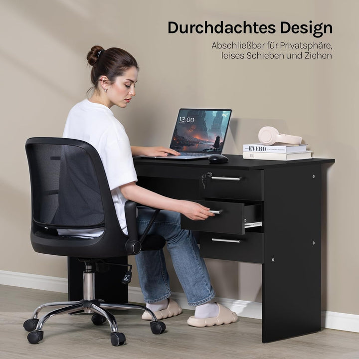 WOLTU® Schreibtisch TS59sz Computertisch Bürotisch Arbeitstisch PC Laptop Tisch, mit 3 Schubladen un