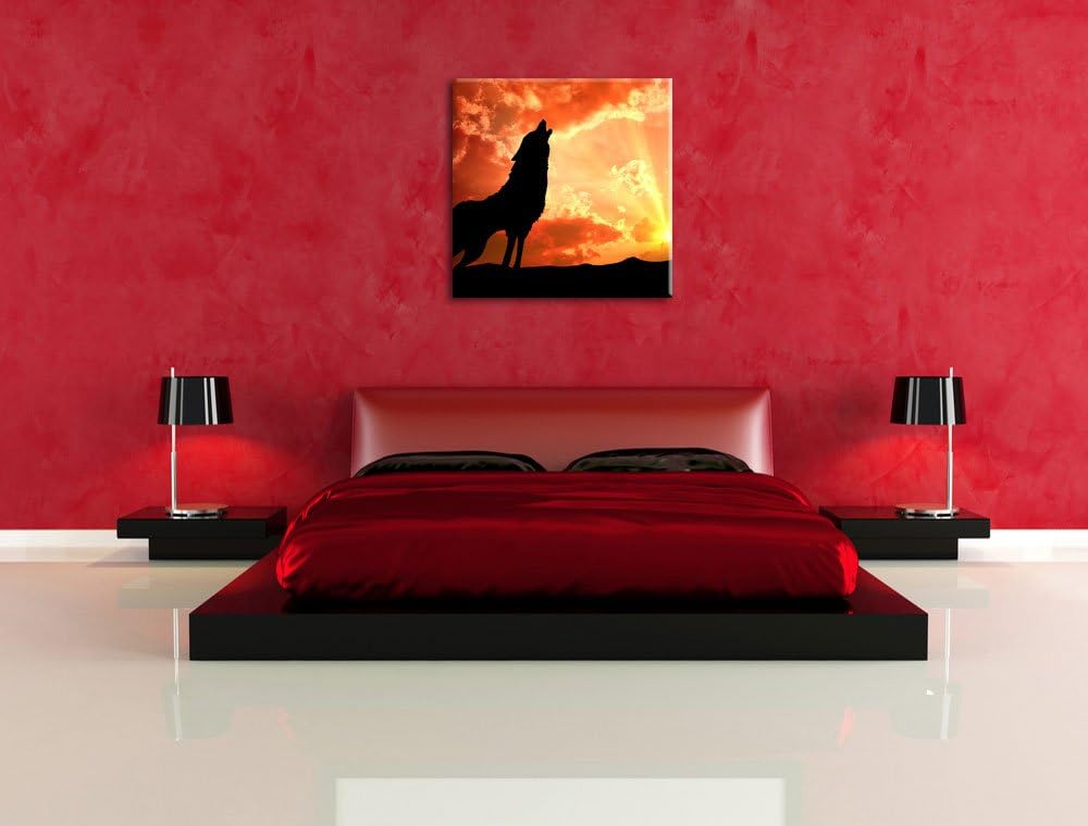 Pixxprint Wolf Heulen als Leinwandbild/Grösse: 70x70 cm/Wandbild/Kunstdruck/fertig bespannt, 70x70