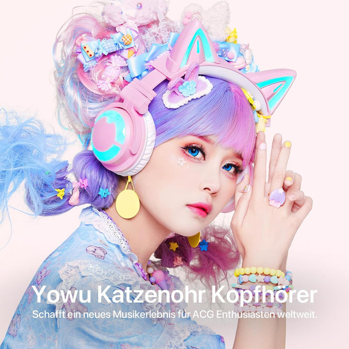 YOWU RGB Cat Ear Headphone 3S Wireless 5.0 Faltbares Gaming Headset mit integriertem Mikrofon & anpa