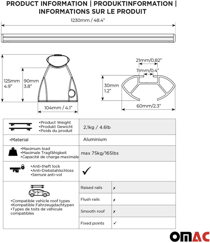 Menabo Dachträger Grundträger kompatibel mit BMW 1er F40 2019-2023 Alu Silber TÜV, Silber