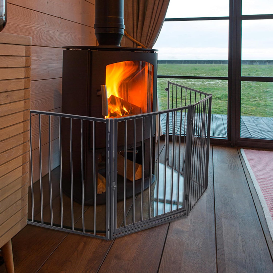 Yznahre Kaminschutzgitter Metall 305cm - 5 Elemente Kinderschutzgitter mit Tür Kamingitter Kindersch