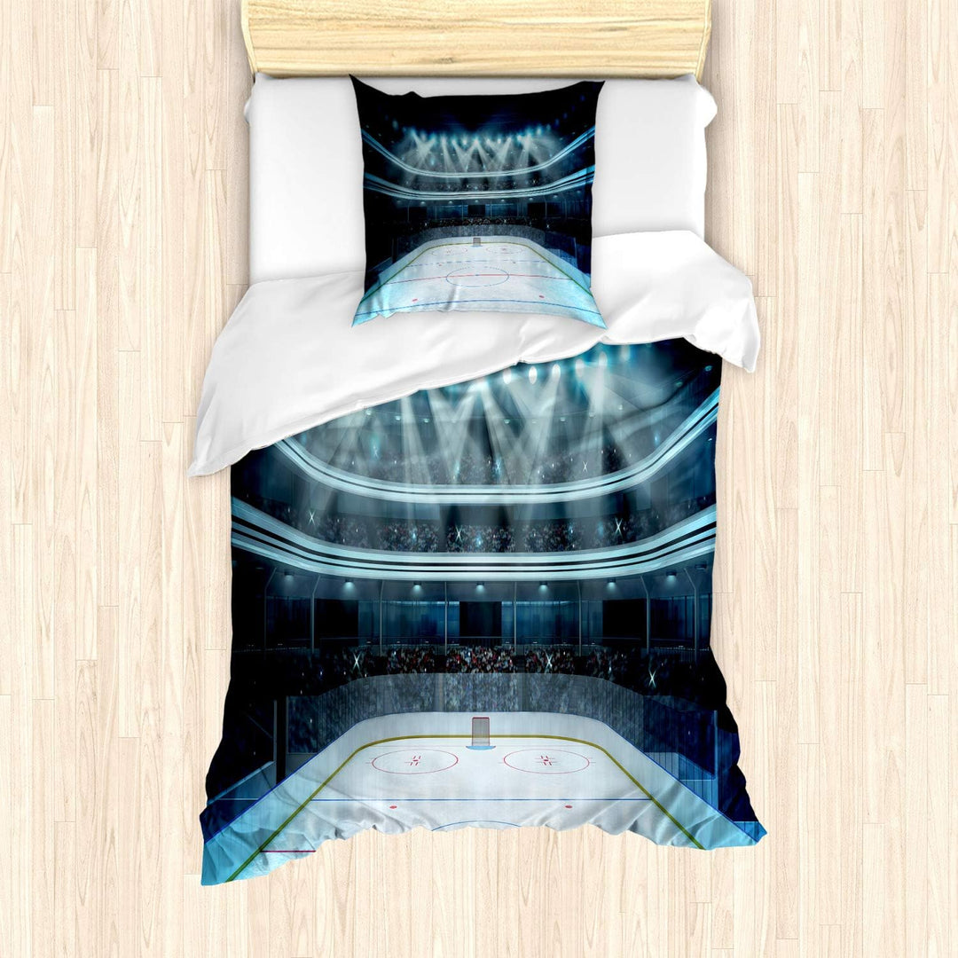 ABAKUHAUS Eishockey Bettbezug Set für Einzelbetten, Sport Arena Foto Fans, Milbensicher Allergiker g