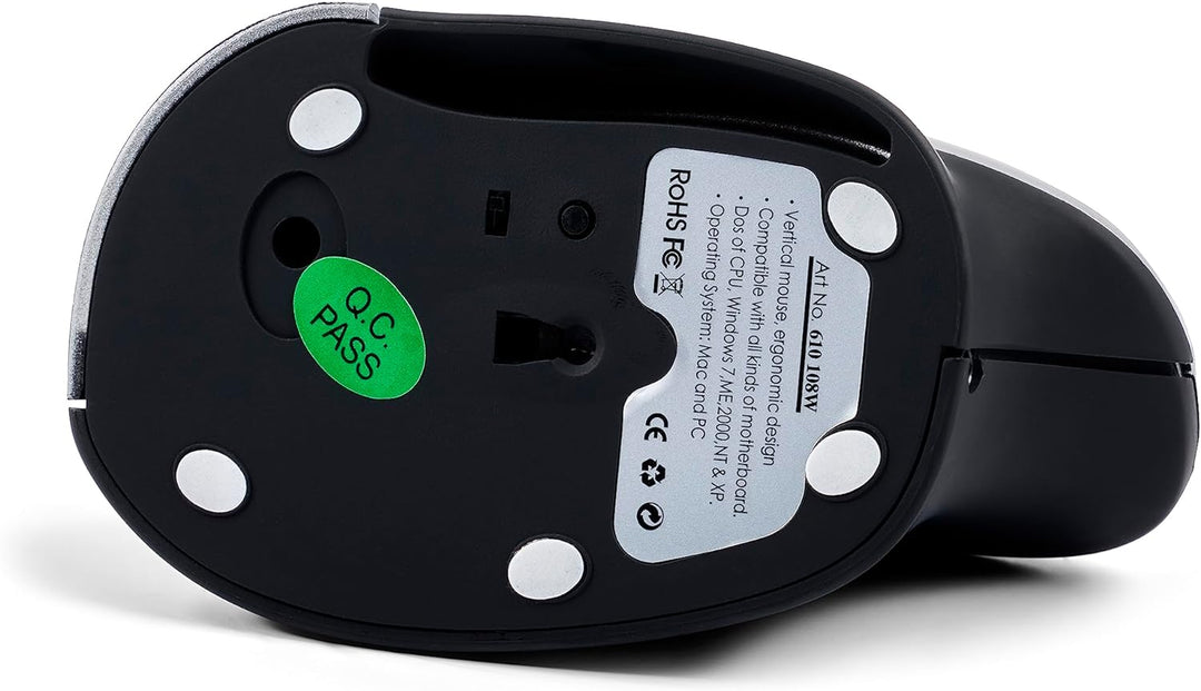 BakkerElkhuizen Grip Mouse Wireless, Ergonomische vertikale Maus, Rechtshänder, Kabellos, Silber/Sch