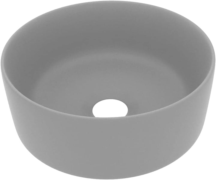 WIFESE Luxuriöses Waschbecken Rund Matt Hellgrau 40x15 cm Keramik Aufsatzwaschbecken Eckig Badezimme