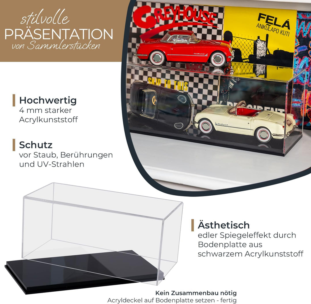 HMF 46803 Acryl Vitrine/Schaukasten für Modellautos, Figuren | 30 x 15 x 14 cm | Transparent 30 cm Q