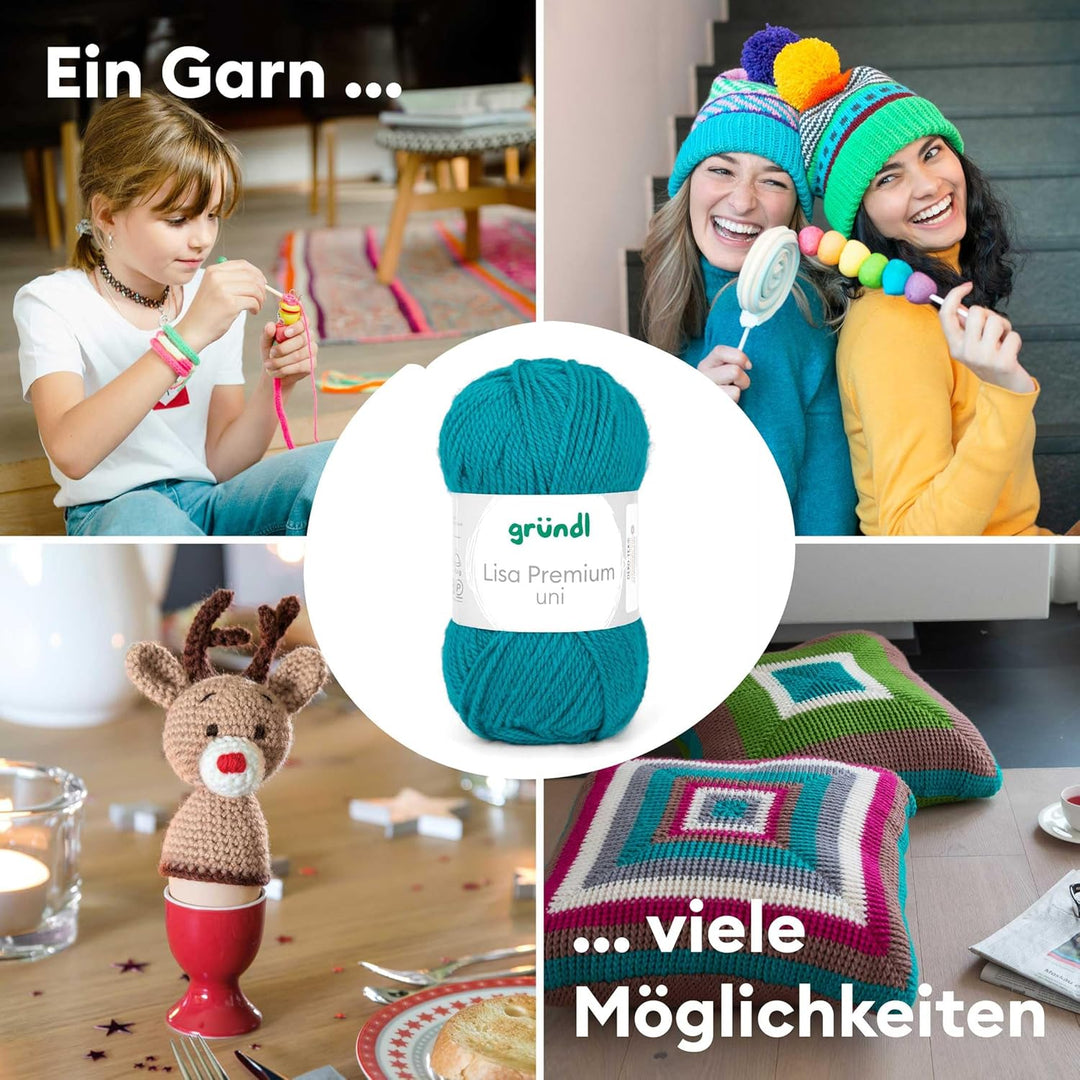 Gründl Lisa Premium Uni Strick- & Häkelgarn (weicher und wollartiger Charakter, pflegeleichtes wasch