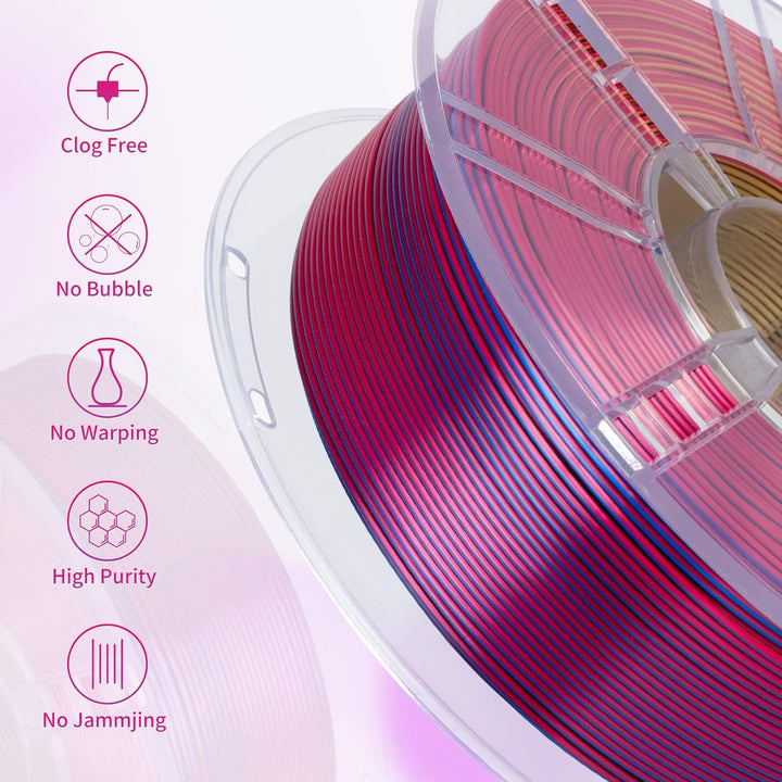 TRONXY 3D Drucker Filament, Triple Color Coextrusion PLA Filament 1.75mm, Seidenrot Gelb Blau Filame