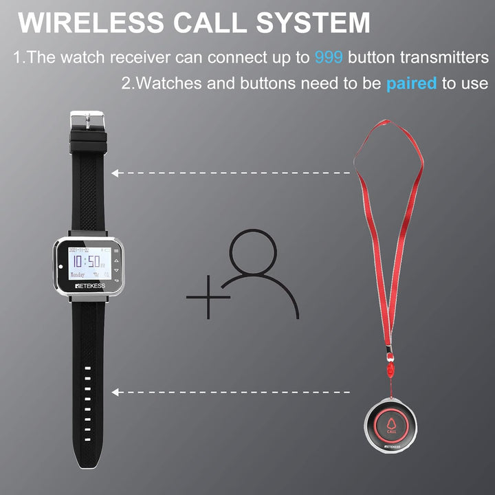 Retekess TD110 Restaurant Pager, Drahtloses Anrufsystem, 8 Sprachen, 300mAh Akku, 72h Standby Zeit,