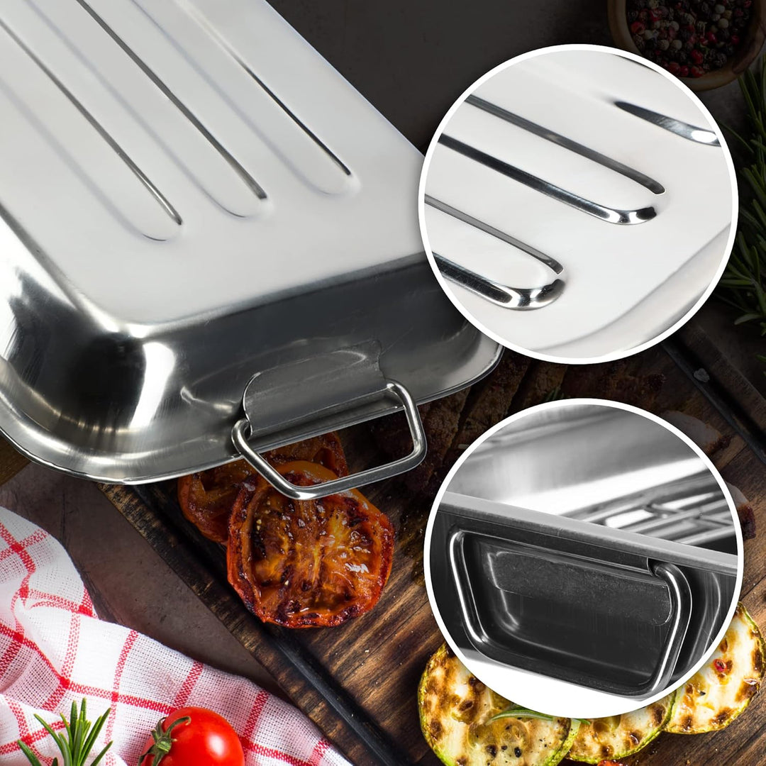 KADAX Bratenform mir Rost, Bratpfanne aus Edelstahl, Viereckpfanne mit Einsatz, Bräter in 4 verschie