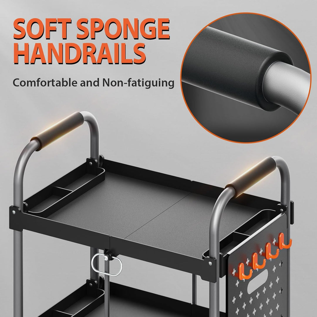 KINGRACK 3-Ebenen servierwagen klappbar mit Rollen ergonomischem Griff, klappbar Allzweck-Dienstwage