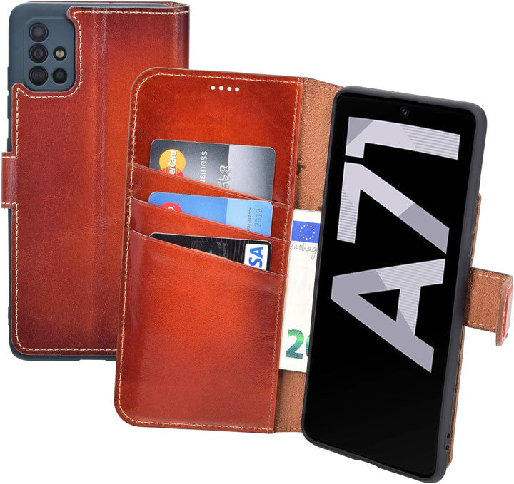 Suncase Book-Style Hülle kompatibel mit Samsung Galaxy A71 Leder Tasche (Slim-Fit) Lederhülle Handyt