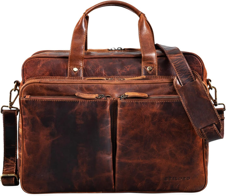 STILORD 'Remus' Ledertasche Umhängetasche Leder Aktentasche Gross 15,6 Zoll Laptoptasche abnehmbarer