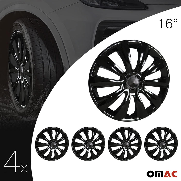 OMAC 4X Radkappen Radzierblenden Radblenden Radkappensatz für Auto 16" Zoll Schwarz, 16"