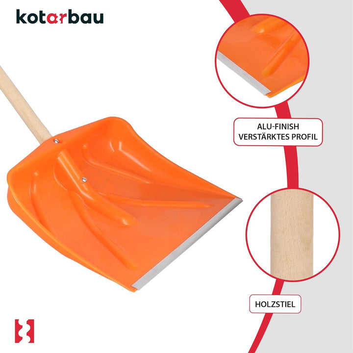 KOTARBAU® Schneeschaufel Schneeschieber 45cm mit Holzstiel Verstärkt Kunststoff Schild mit Metallbes