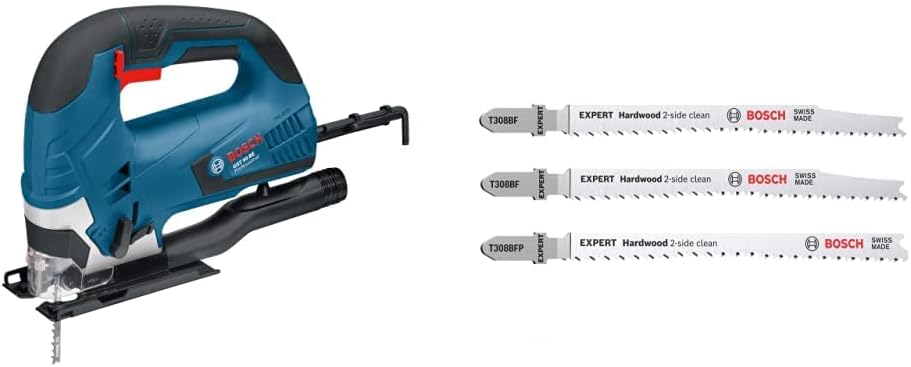 Bosch Professional Stichsäge, GST90BE/1 060158F060 + 3x Stichsägeblatt Set Expert ‘Hardwood 2-Side C