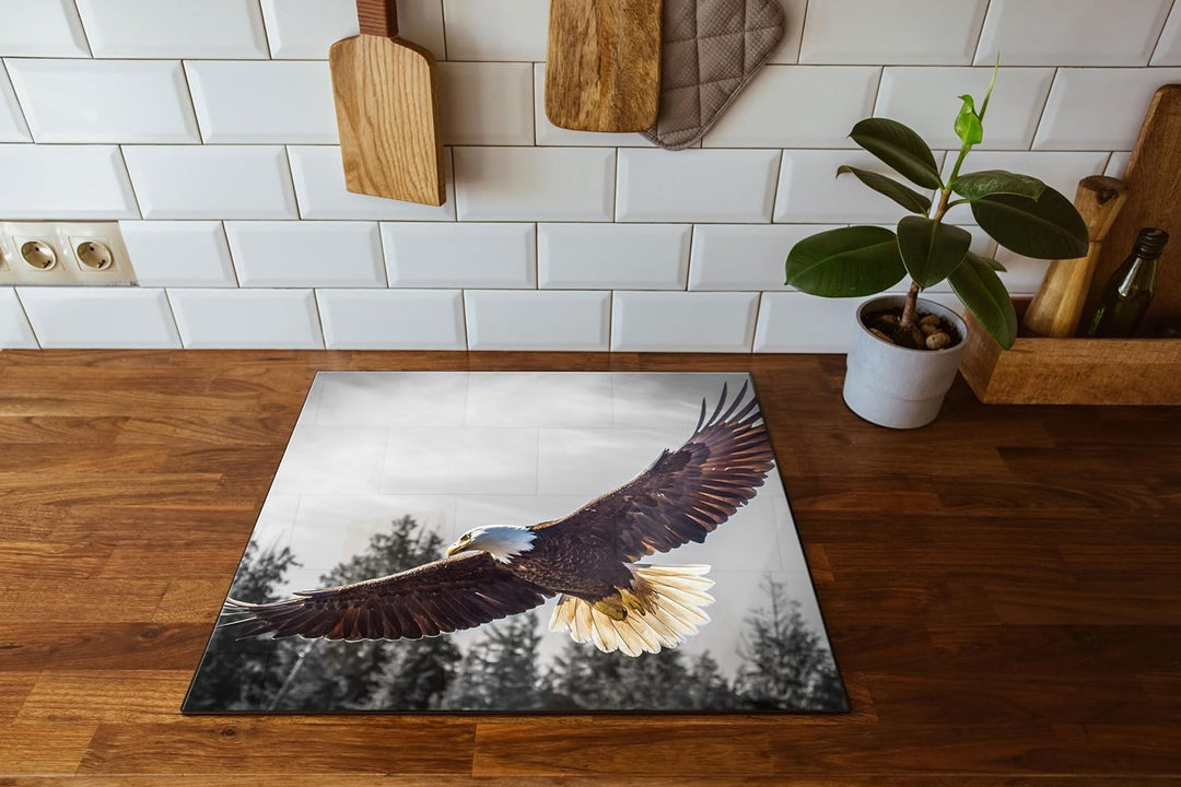 grosser fliegender Adler Herdabdeckplatte & Spritzschutz aus Echtglas | Für Herd-Kochfelder | 60x52