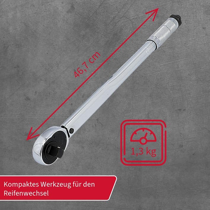UNITEC Drehmomentschlüssel, Einstellbar von 40 bis 210 Nm, Antrieb 1/2" Vierkant, mit Stecknüssen 17