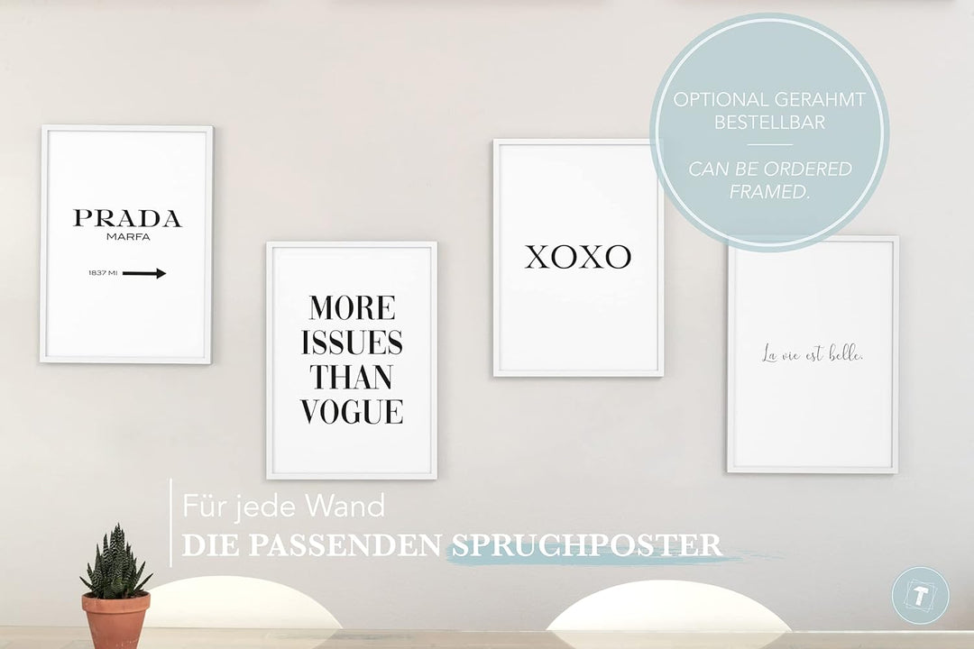 Papierschmiede® Premium Spruchposter Set 4er DIN A1, Motiv: Mode Ikone, Typografie Bilder Wohnzimmer