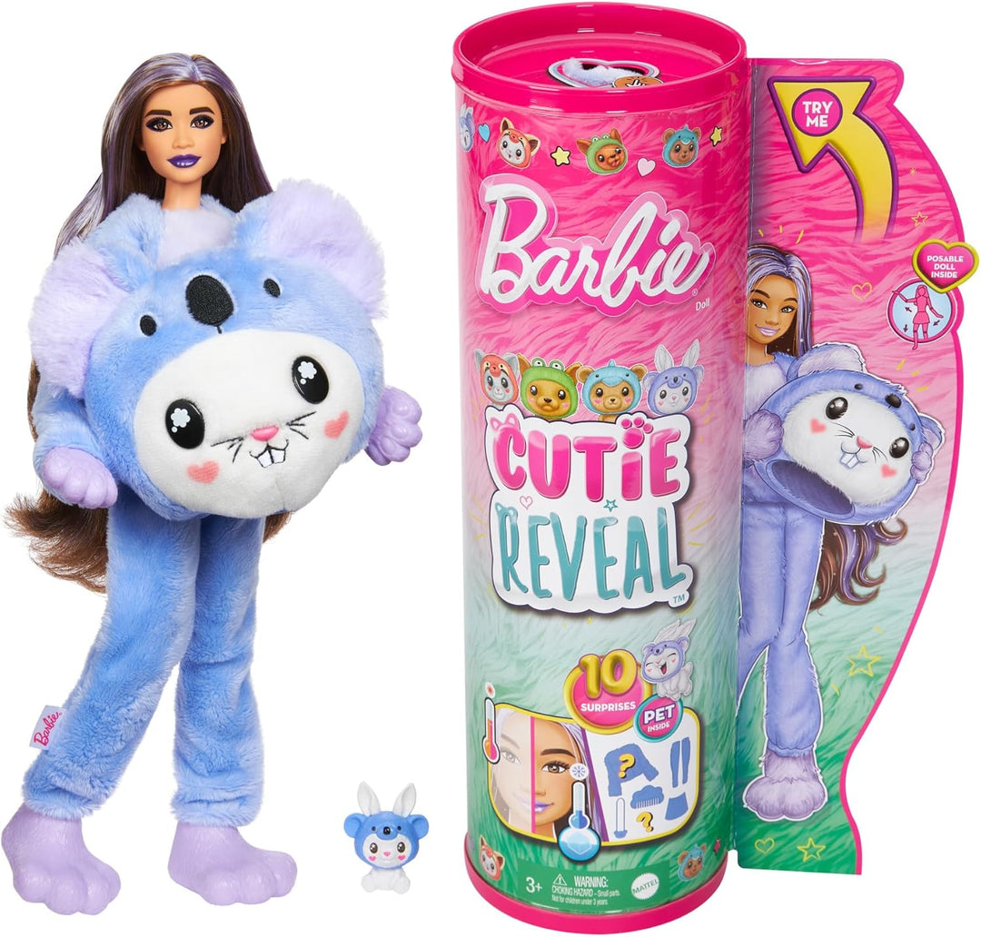 BARBIE Cutie Reveal Puppe - 10 Überraschungen in einer Verpackung, Plüschtierfreunde, Hase in Koala-