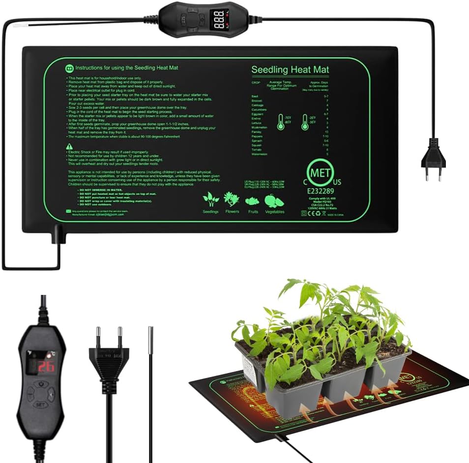 CJBIN Heizmatte Pflanzen mit Thermostat, 50W Zimmergewächshaus Wärmematte für Sämling Germination, P