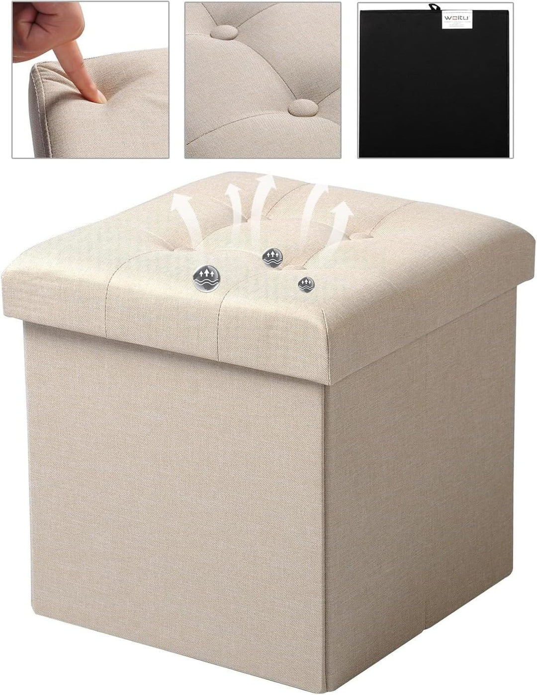 WOLTU 2er Set Sitzhocker mit Stauraum Sitzwürfel Sitzbank Faltbar Truhen Aufbewahrungsbox, Deckel Ab