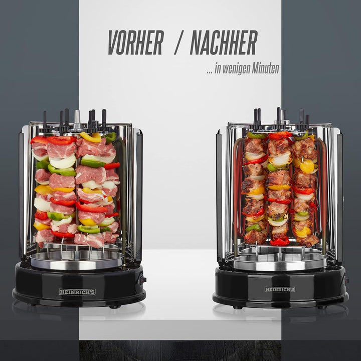 HEINRICHS Dönergrill für Zuhause, Schaschlikgrill Rotissiere Hähnchengrill Gyros Kebab, Drehspiess,