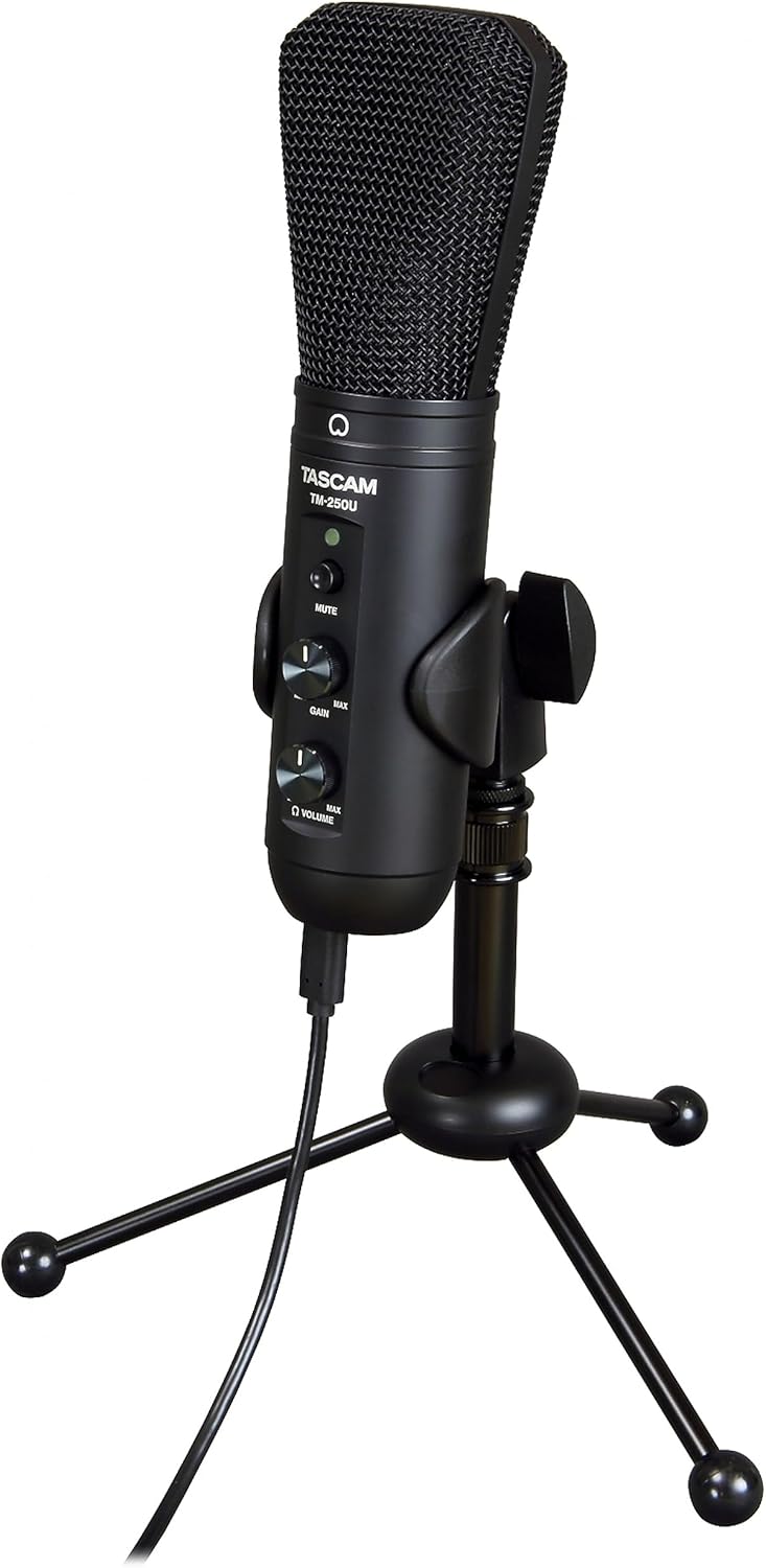 Tascam TM-250U - USB-Kondensatormikrofon mit Kopfhöreranschluss für Direktabhören - Ideal für Videok