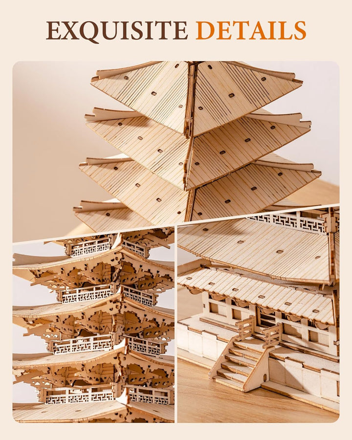 Rolife 3D Puzzle Holz Modellbau Fünfstöckige Pagode Turm für Erwachsene Teenager DIY Modellbausatz E