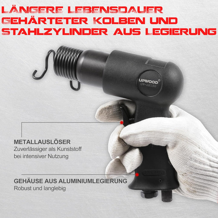 UPWOOD UW-AH150 Kurzrohr-Drucklufthammer-Kit mit Schnellwechselhalterung und 4 Meisseln, 1-5/8" Hub,