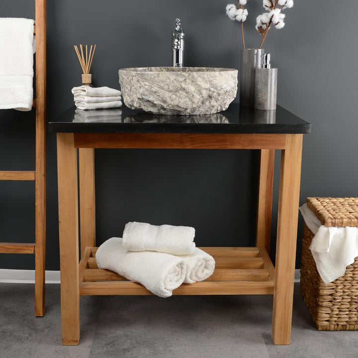 40 cm ovales Marmor Waschbecken in grau von WOHNFREUDEN - Mit Unikat Auswahl Auswahl des Unikats Dur