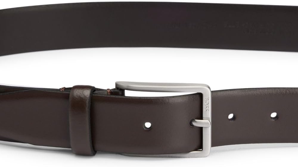 BOSS Herren Erman-L Sz35 In Italien gefertigter Ledergürtel mit Logo-Gravur auf der Schliesse 80 Dun