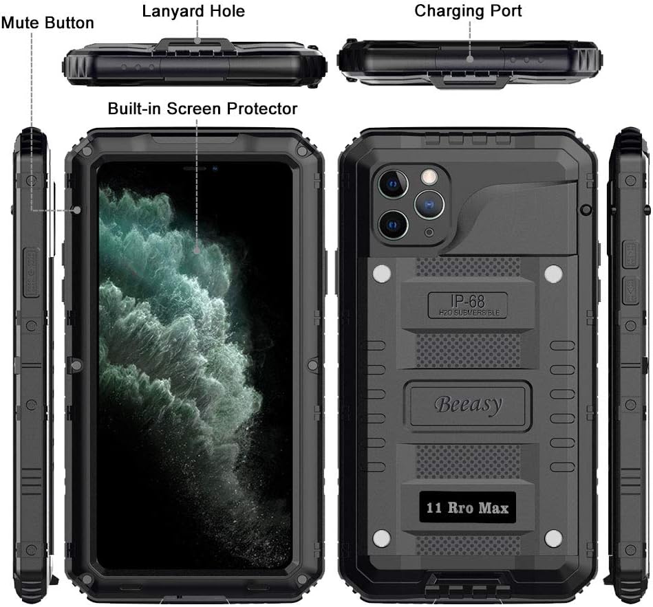 Beeasy für iPhone 11 Pro Max Hülle (6,5") Wasserdicht Outdoor, Stossfest Panzerhülle Militär 360 Gra