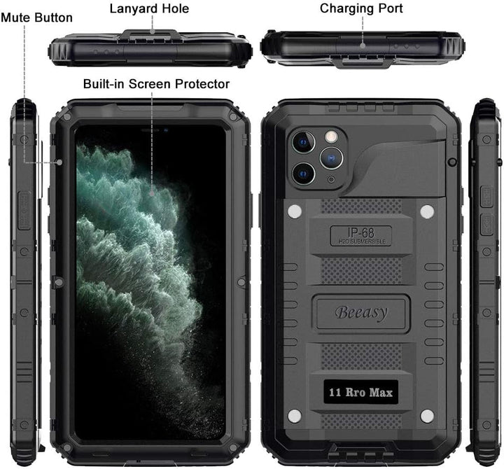 Beeasy für iPhone 11 Pro Max Hülle (6,5") Wasserdicht Outdoor, Stossfest Panzerhülle Militär 360 Gra