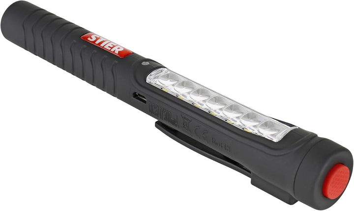 STIER LED-Stiftleuchte, 150 Lumen Vorderseite, 50 Lumen Hochleistungs-Spotlight, Magnet & Taschenkli